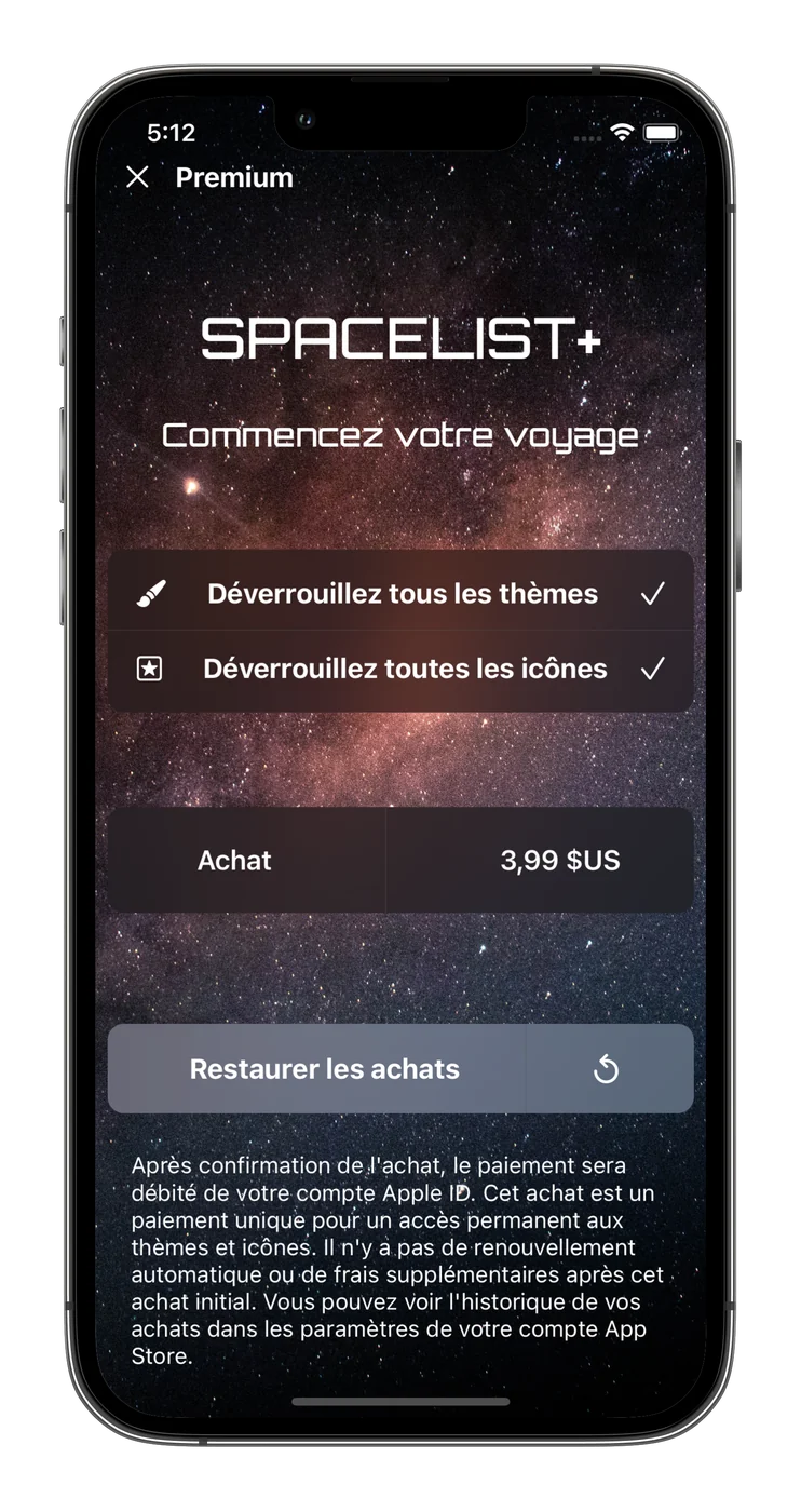 Capture d’écran de SpaceList